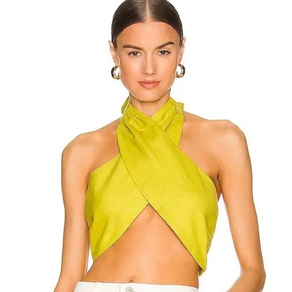 NWT Simon Miller Dotta Kiwi Green Wrap Halter Tie-Back Cropped Top Linen Small - Picture 8 of 8